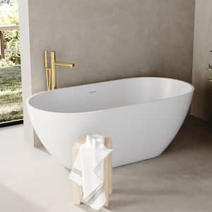69 in. Stone Resin Oval Flatbottom Non-Whirlpool Freestanding Bathtub Soaking Tub in Matte White