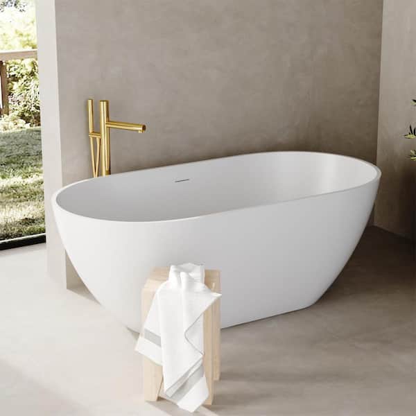 UPIKER 69 in. Stone Resin Oval Flatbottom Non-Whirlpool Freestanding Bathtub Soaking Tub in Matte White