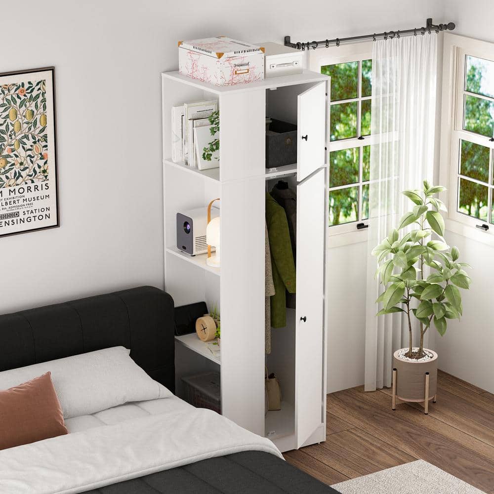 FUFU&GAGA One Piece White Wood 23.6 in. W Small Armoires Corner