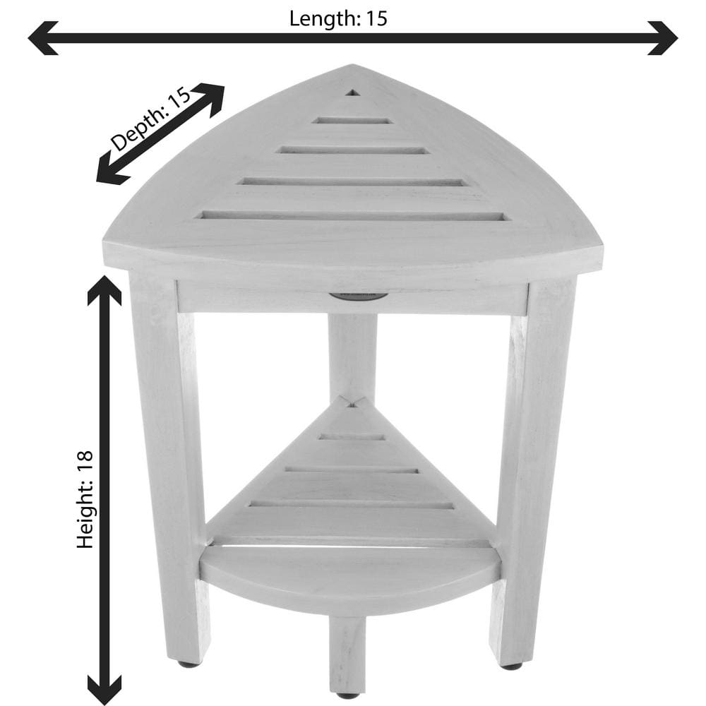 Adjustable White Teak Wood Corner Shower Bench with Shelf