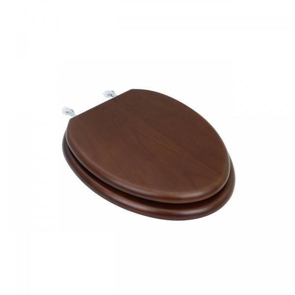 RENOVATORS SUPPLY MANUFACTURING Dark Oak Wooden Elongated Front Toilet Seat with Chrome Hinges