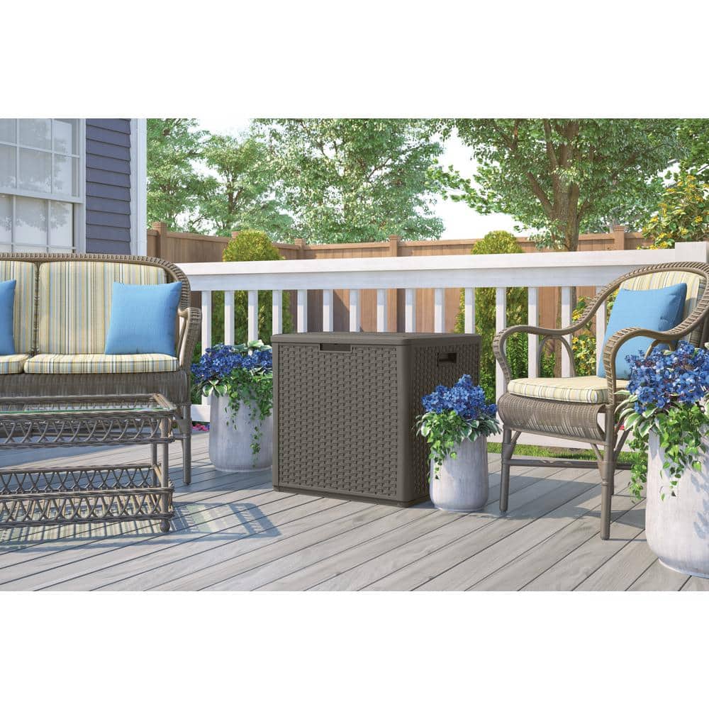 Gray Wicker Resin Lockable Outdoor Deck Storage Box