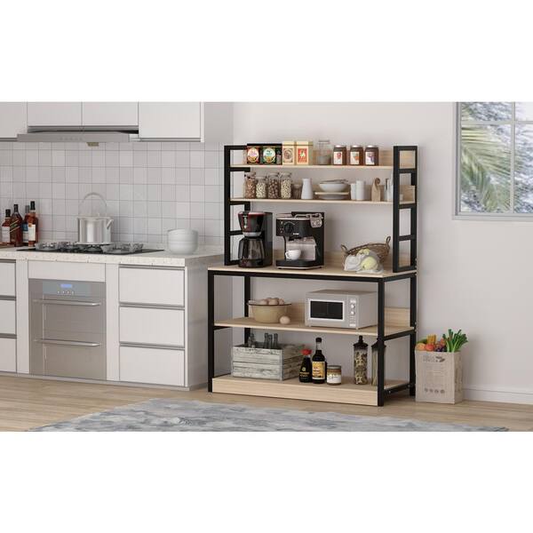 Fufu Gaga Beige Wood 5 Tier Standing Baker S Racks Storage Shelf Shelving Unit Organizer Rack With Metal Leg Kitchen Garage Home Tcht Lwjhj0053 03 The Home Depot