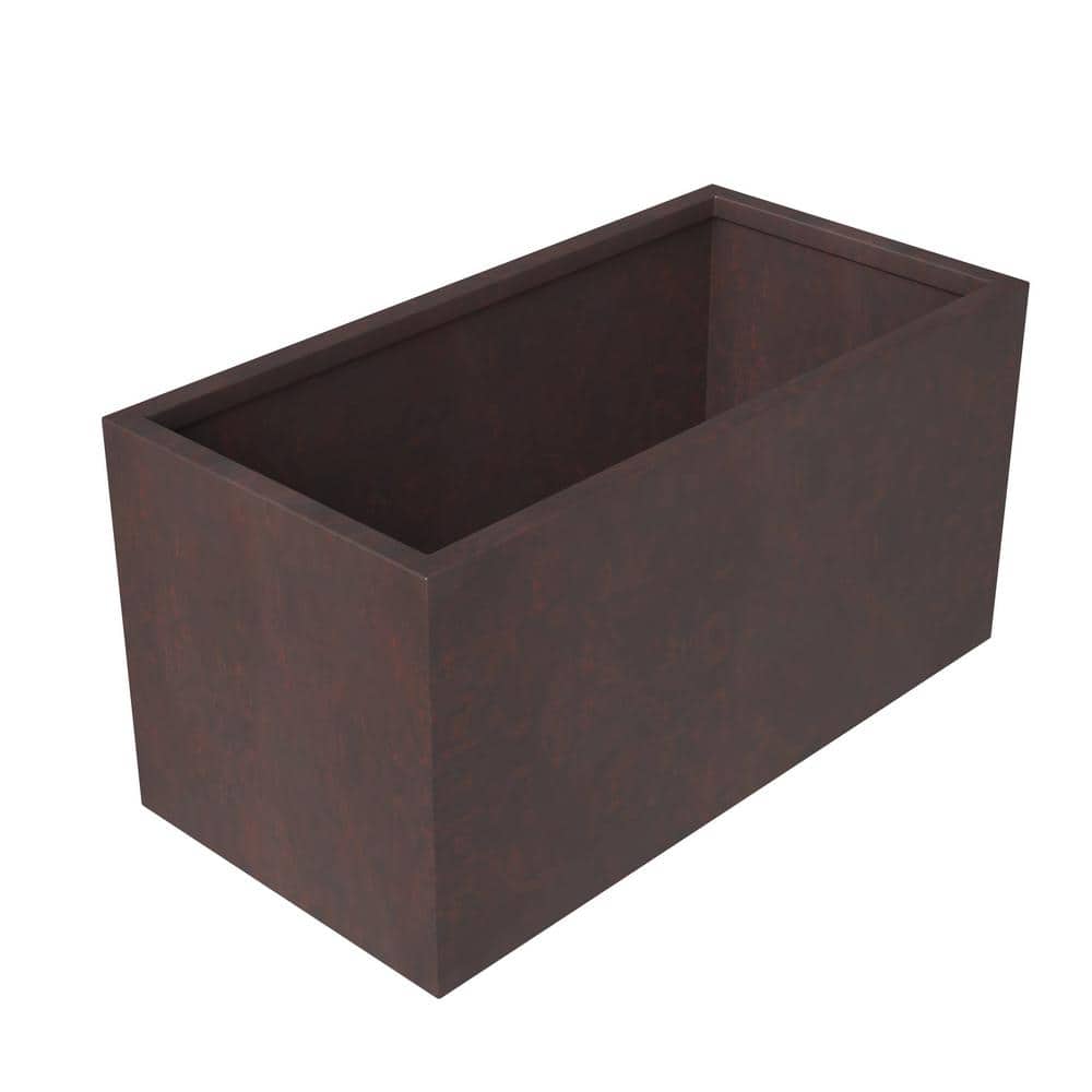 Extra Large Rectangular Brown Fiberstone Planter with Drainage Holes