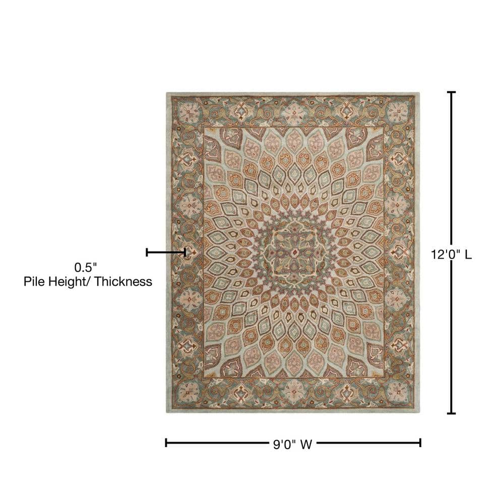 Blue and Grey Hand-Tufted Wool Area Rug, 9' x 12'