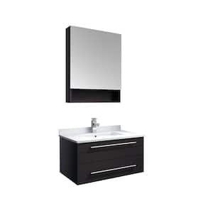 Lucera 30 in. W Wall Hung Vanity in Espresso with Quartz Stone Vanity Top in White with White Basin and Medicine Cabinet