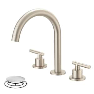 8 in. Widespread Double Handle High-Arc Bathroom Faucet Water-Saving With Drain Kit In Brushed Nickel