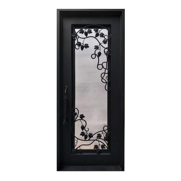 ALEKO 40 in. x 96 in. Matte Black Right-Hand Inswing 1 Lite Clear Double-Glazed Iron Prehung Front Door