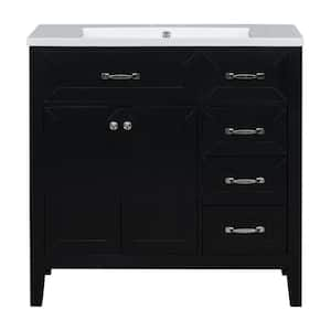 Isdar 36 in. Bathroom Black Cabinet Bath Vanity with White Ceramic Top Sink with Drawers