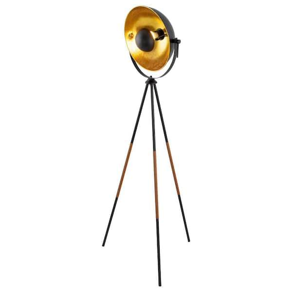 Kira Home Sulis 58 in. Black Modern 1-Light Tripod Floor Lamp with Black Shade, Bulb Included