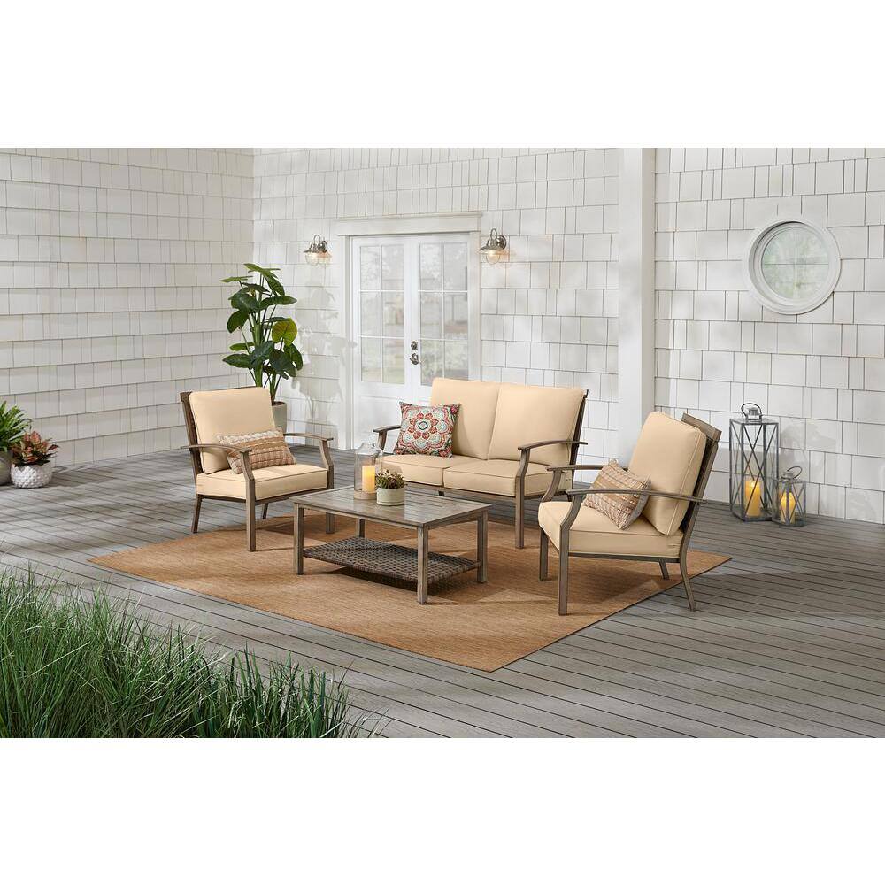 Hampton Bay Geneva 4-Piece Wicker Outdoor Patio Conversation Deep ...