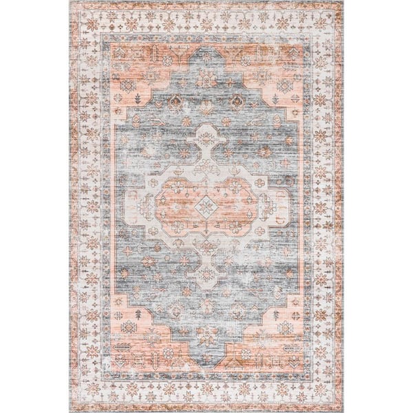 nuLOOM Banks Machine Washable Light Grey 4 ft. x 6 ft. Medallion Area Rug