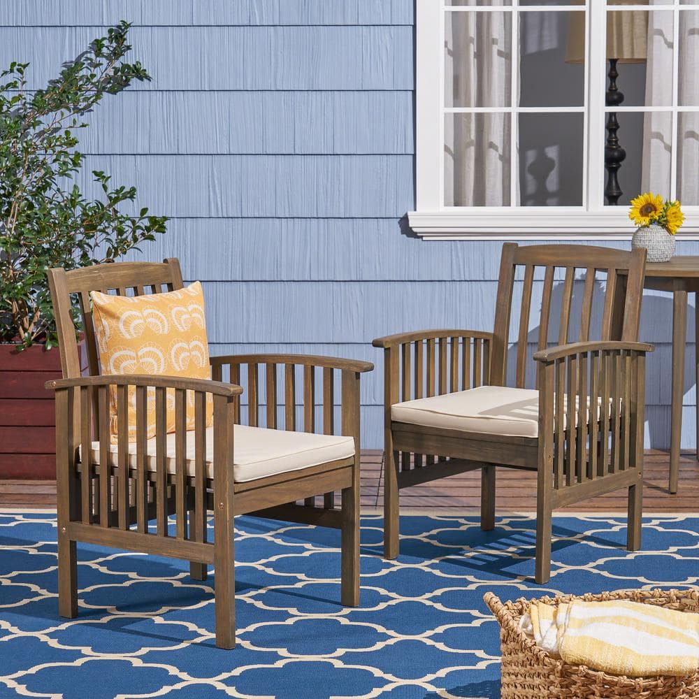 Sierra Grey Stationary Wood Outdoor Dining Chair with Cream Cushions (2-Pack) price history on PriceWatchPro