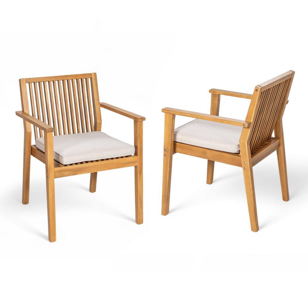 Natural Acacia Wood Outdoor Dining Chair with Waterproof Beige Cushions (2-Pack) price history on PriceWatchPro