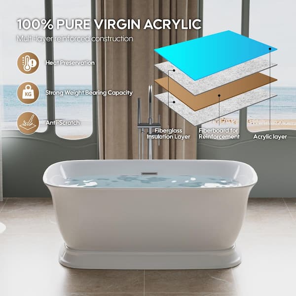 WELLFOR Tivor 59 in. x 31.5 in. Freestanding Soaking Bathtub 100