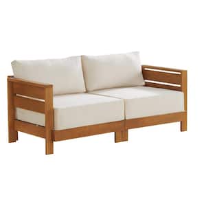 Barton Wood Weather-Resistant 2-Person Outdoor Loveseat with Stain-Resistant and Fade-Proof White Cushions