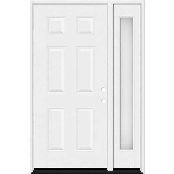 Regency 51 in. x 80 in. 6 Panel LHIS Unfinished White Mahogany Fiberglass Prehung Front Door with Obscure12in. SL 4-9/16
