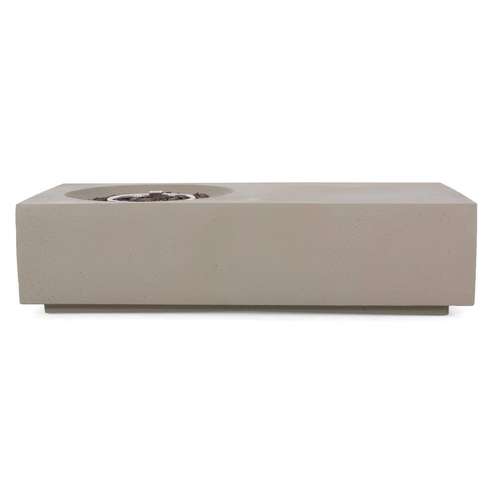 Light Gray Rectangular Concrete Outdoor Fire Pit Table
