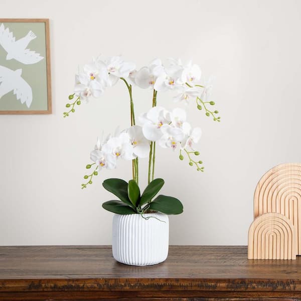 26 in. Multi-Colored Artificial Orchid in Brown Vase