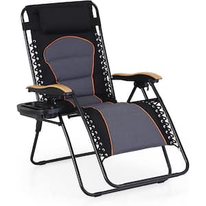 Oversized Black Metal Reclining Lawn Chair Wide Seat Anti Gravity Lounge Chair Outdoor Camp Chair for Poolside Backyard