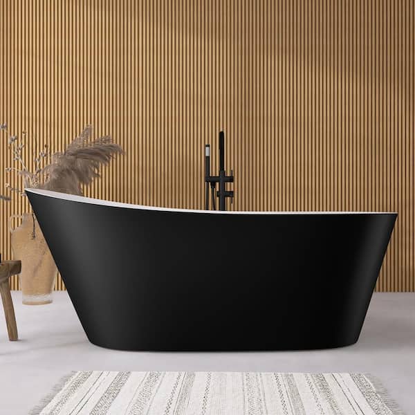 67 in. x 29.5 in. Acrylic Freestanding Soaking Bathtub Matte Black High-Back Slipper Soaking Tub with Black Left Drain