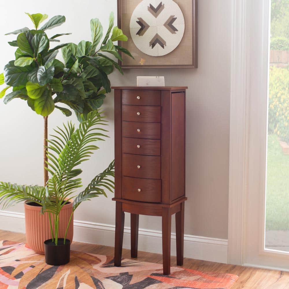 Contemporary Merlot Black Lined Freestanding Jewelry Armoire