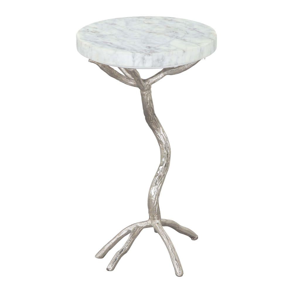 Round White Marble and Aluminum Accent Table