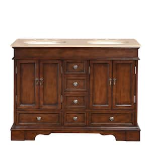 48 in. W x 22 in. D Vanity in Red Chestnut with Stone Vanity Top in Travertine with Ivory Basin