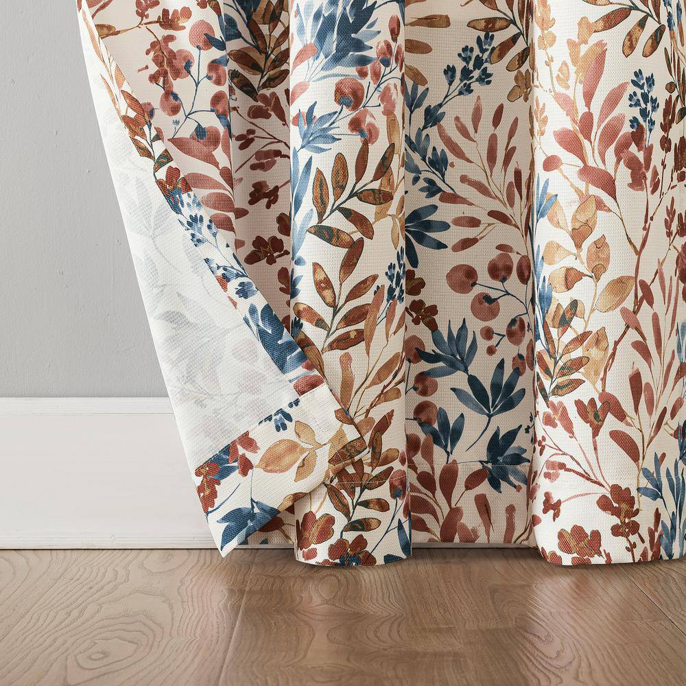 Indigo Blue Botanical Print Room Darkening Grommet Curtain Panel