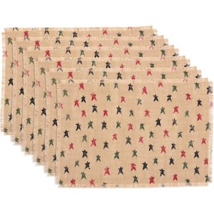 Primitive Star 18 in. W. x 12 in. H Tan Red Green Jute Placemat Set of 6)