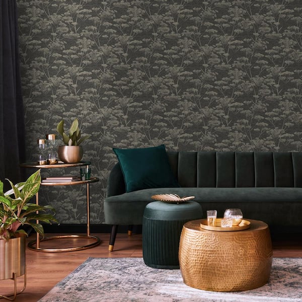 Serene Seedhead Black and Gold Wallpaper