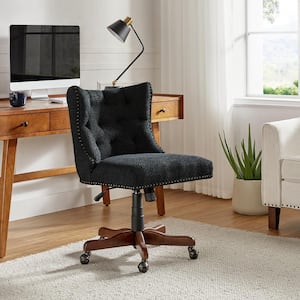 Sadie Black Boucle Seat Swivel and Adjustable Height Tufted Armless Task Chair with Nailhead Trim and Solid wood foot