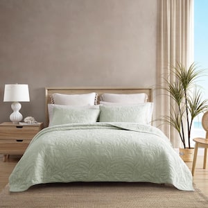 Solid Costa Sera Stitch 1-Piece Green Cotton Twin Quilt