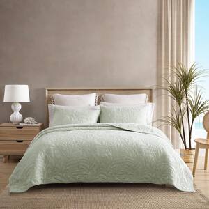 Solid Costa Sera Stitch 1-Piece Green Cotton King Quilt