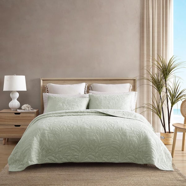 Tommy Bahama Solid Costa Sera Stitch 1-Piece Green Cotton King Quilt
