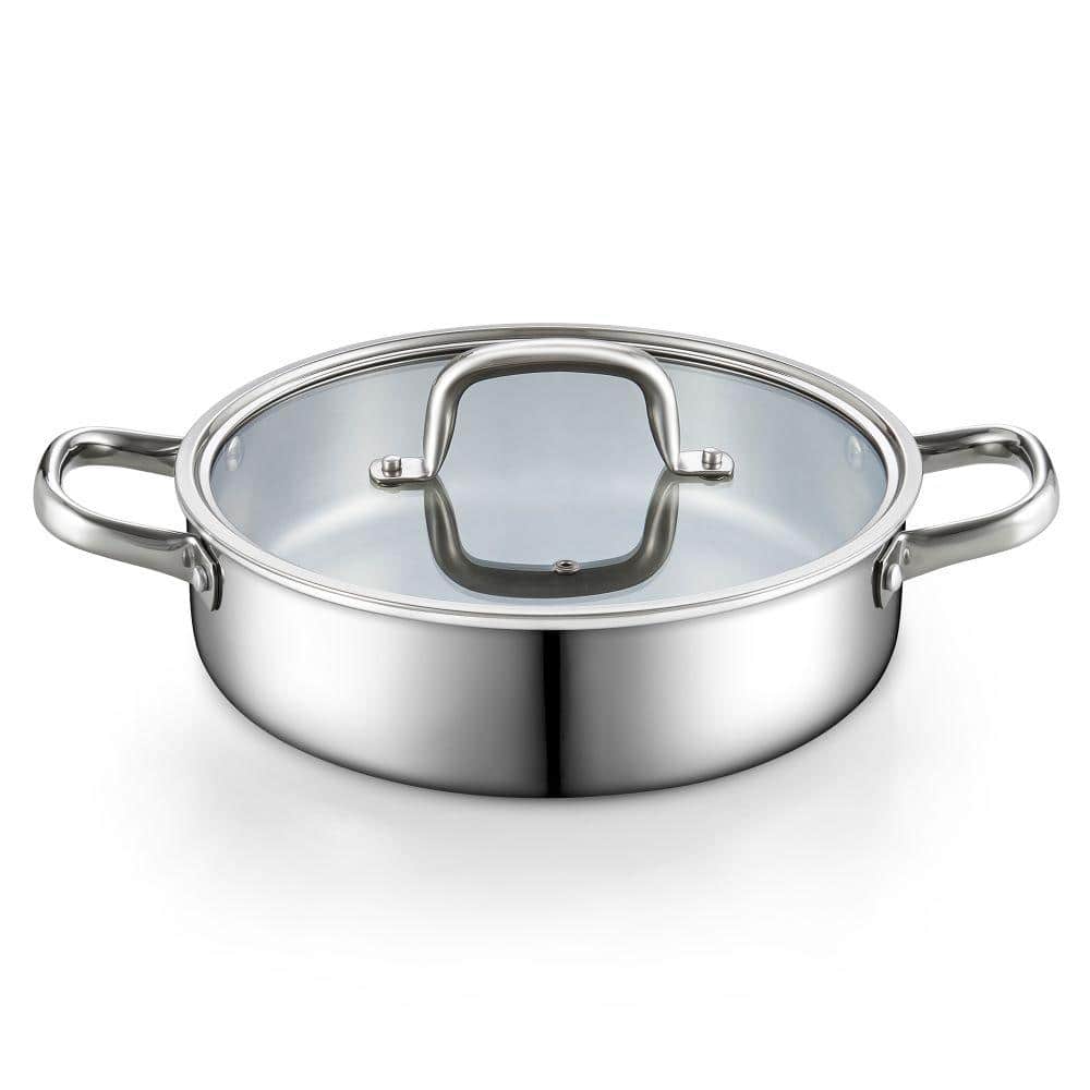 Cook N Home 10.5 in. 4 qt. Tri-Ply Clad Stainless Steel Deep Frying Pan
