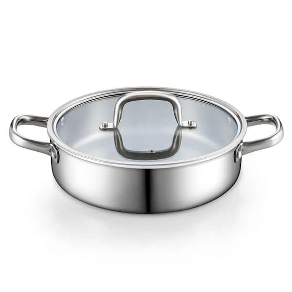Cook N Home 10.5 in. 4 qt. Tri-Ply Clad Stainless Steel Deep Frying Pan