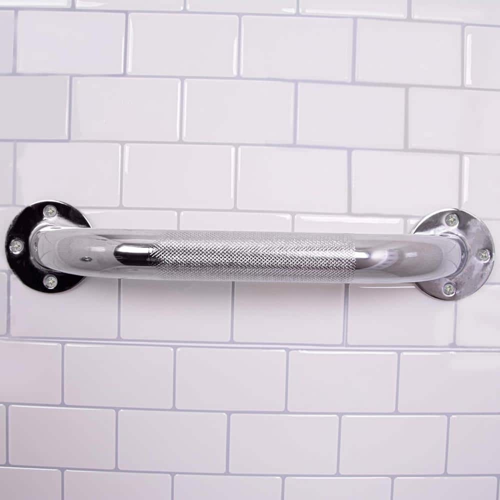 12" Chrome Knurled Stainless Steel Bathroom Grab Bar