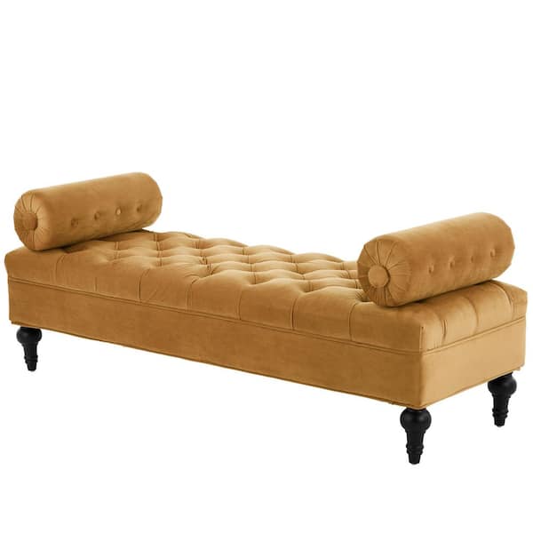 60 in. Yellow Bedroom Bench with 2 Detachable Pillows and Upholstered Velvet