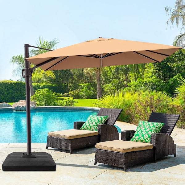 9 foot offset patio umbrella Pellebant 9 ft. x 11.5 ft. Offset Cantilever 360° Rotation Crank Tilt Patio  Umbrella in Tan with Fillable Base Weights PB-B33WU52TAN