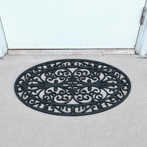 Decorative Scrollwork Rubber Entry Mat 18 x 30 in. - Oval Shape