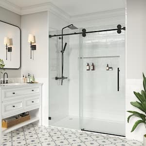 48 in. W x 76 in. H Single Sliding Frameless Shower Door in Matte Black with Easy-Clean 3/8 in. Glass