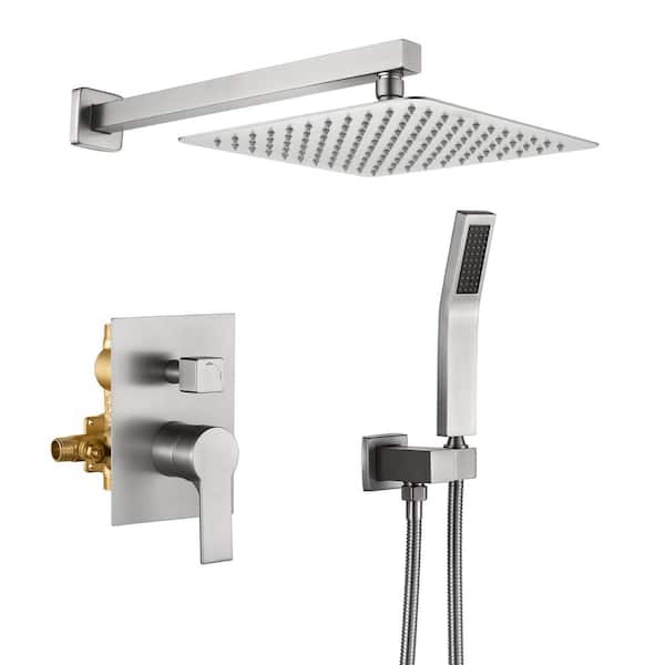 FORCLOVER Single Handle 1-Spray Shower Faucet 2.5 GPM with 10 in. High Rain Shower Head and Waterfall Handheld in Brushed Nickel