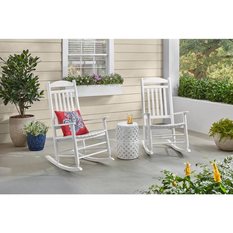 Hampton Bay Patio White Wood Outdoor Rocking Chair