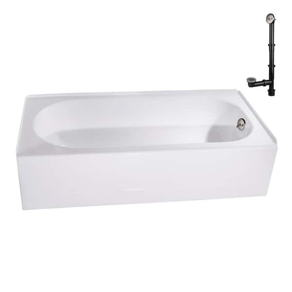 Streamline 60 in. x 30 in. Porcelain-Enameled Steel Alcove Bathtub, External Right Drain in Brushed Nickel