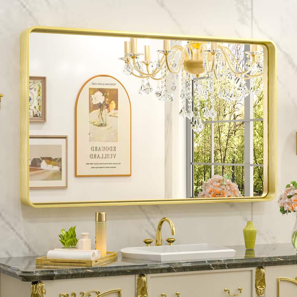 40 in. W x 24 in. H Rectangular Aluminum Framed Wall Mount Bathroom Vanity Mirror in Gold price history on PriceWatchPro