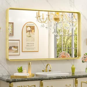 40 in. W x 24 in. H Rectangular Aluminum Framed Wall Mount Bathroom Vanity Mirror in Gold