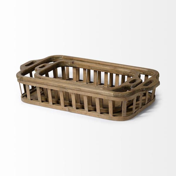 Brown Rectangle Wood 27.6 in. Decorative Tray Set of 2