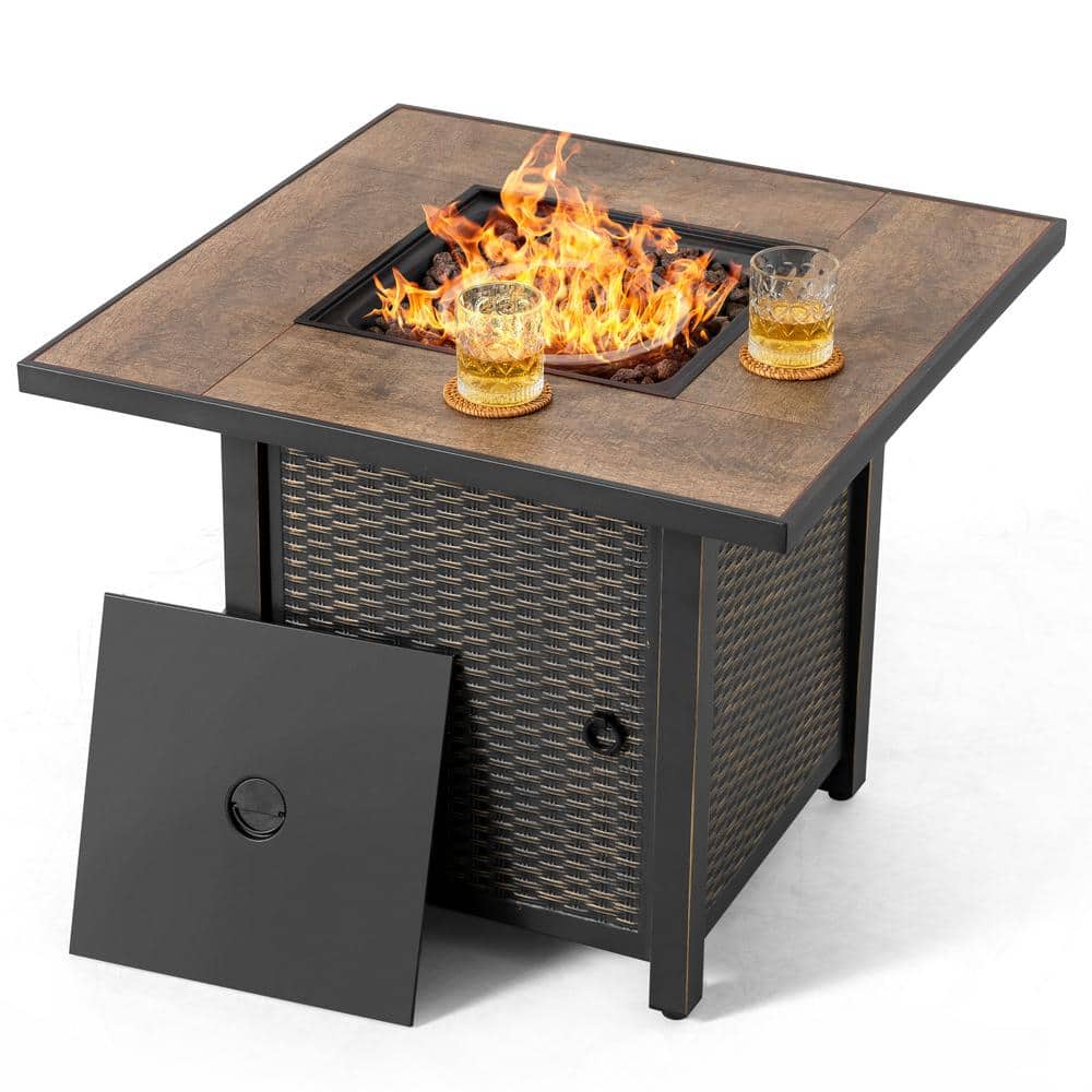 Nuu Garden Black Ceramic and Iron Gas Fire Pit Table