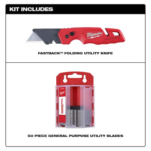 FASTBACK Folding Utility Knives with Blade Storage and 50-Pack General Purpose Utility Blade Set